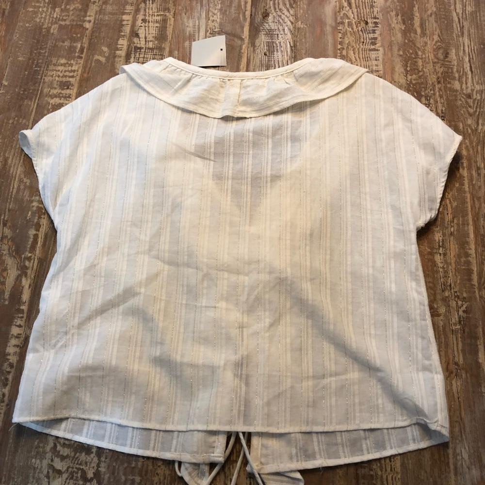 NWT Zara Cream Metallic Ruffle Lace Up Top - Picture 6 of 6